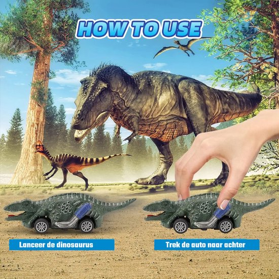 Kiddel Pull Back Dinosaurus Autootjes Set – Raceauto set met 6 Verschillende Dino Dinosaurusmodellen - Kiddeltoys