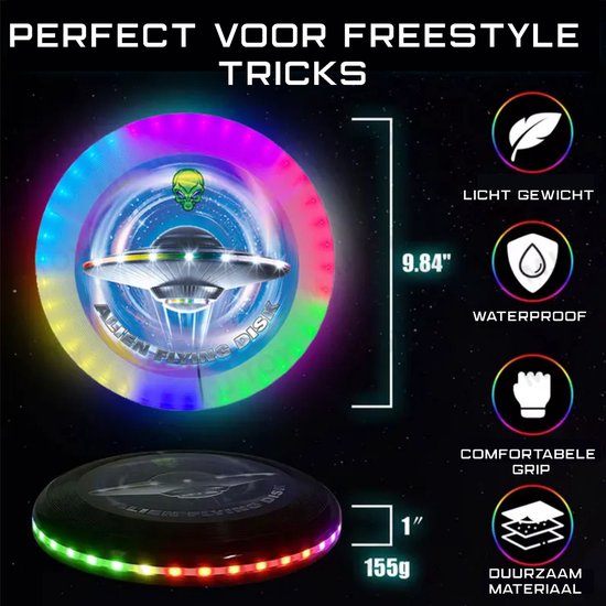 Kiddel LED Frisbee Kind – USB Oplaadbaar Buitenspeelgoed met 12 Lichtstanden – Waterproof Glow-in-the-Dark Frisbee vanaf 5 Jaar – 2025 Innovatie - Kiddeltoys