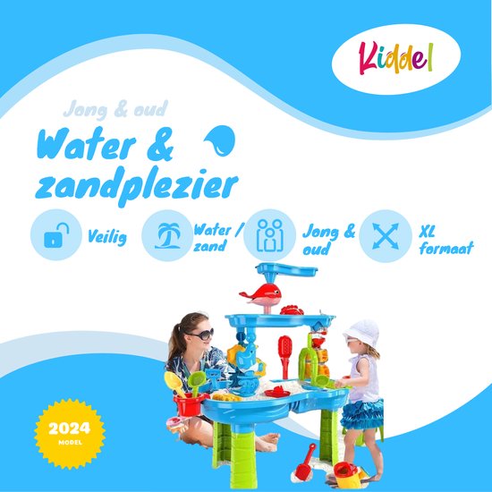 Kiddel 3 in 1 XL watertafel / zandtafel inclusief accessoires - 3 verdiepingen waterspeelgoed, zwembad speelgoed 3 jaar - Kiddeltoys