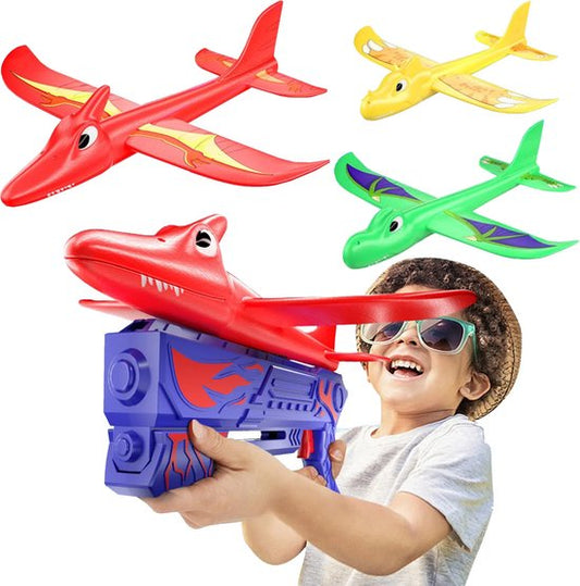 Kiddel 3-in-1 Vliegtuig Launcher Set – Foam Dinosaurus Vliegtuigen met Pistool – Kinderspeelgoed voor Buiten vanaf 4 Jaar – Veilig & Actief Buitenspeelgoed - Kiddeltoys