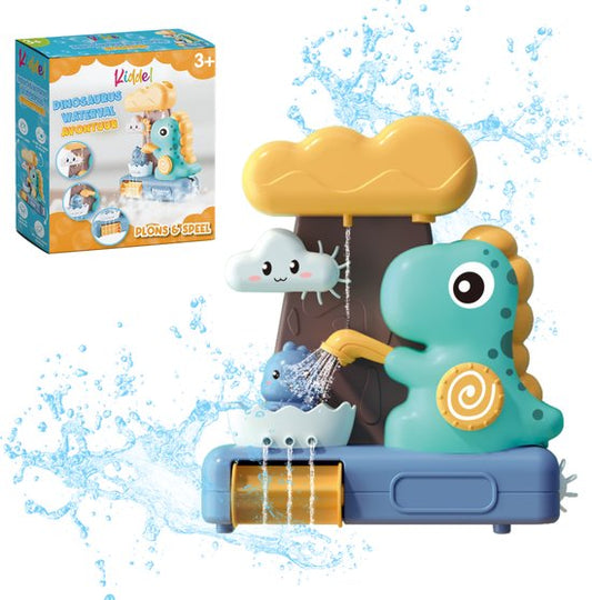 Kiddel 2-in-1 Dinosaurus Waterglijbaan & Waterval – Educatief Bad- & Douchespeelgoed voor Kinderen – Interactief Badspeelgoed vanaf 3 Jaar – Met Zuignappen & Bewegende Onderdelen - Kiddeltoys