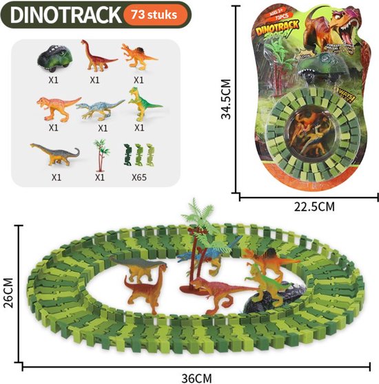 XL Dinosaurus auto Race Baan - Uitbreidingsset Elektrische Dino Karts met LED, 73 onderdelenUitbreidbaar & Flexibel Ontwerp met accesoires bouwsets kinderen 3 jaar 4 jaar trein - Kiddeltoys
