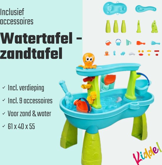 Kiddel 3-in-1 Watertafel, Zandtafel & Speeltafel – Inclusief Accessoires – Educatief Buitenspeelgoed voor Kinderen – Zomer Speelgoed voor Jongens & Meisjes vanaf 3 Jaar - Kiddeltoys