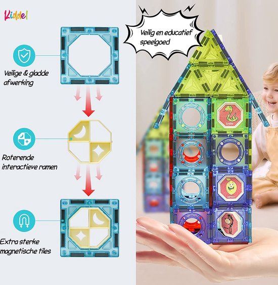 Kiddel XXL Magnetische Knikkerbaan interactief bouwpakket / Bouwset kinderen volwassenen - 188 Stuks - Magnetic Tiles - Constructie Speelgoed - Magnetische Tegels - Montessori Speelgoed - Kiddeltoys
