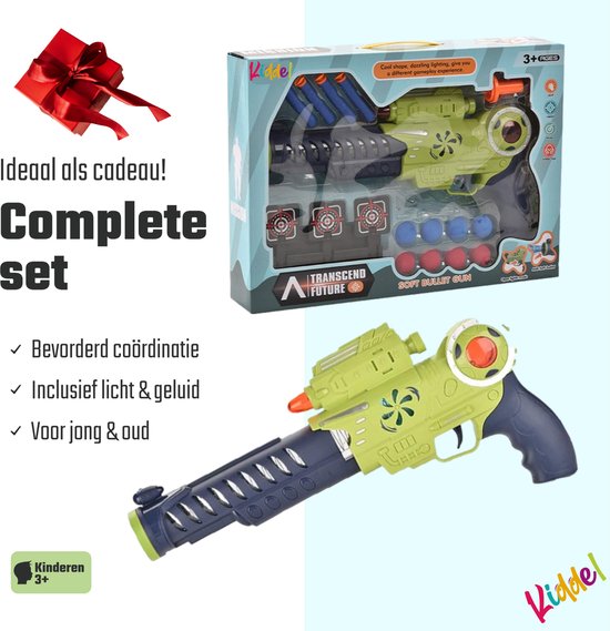 Kiddel Foam bal speelgoed pistool met geluid - Inclusief interactieve schietschijf - Kinderspeelgoed jongens & meisjes vanaf 3 jaar - Kinder speelgoed cadeau - Kiddeltoys
