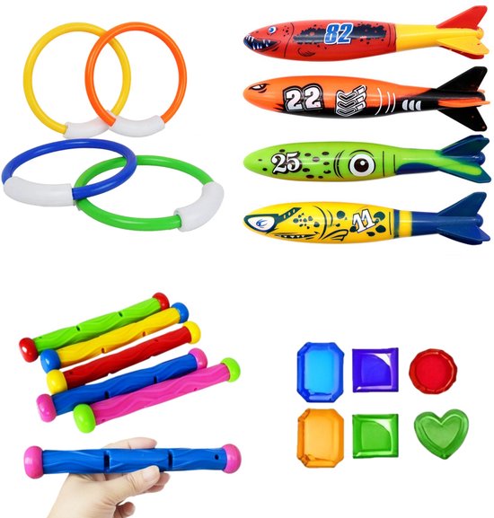 Kiddel 19-delige Duikspeelgoedset voor Zwembad – Incl. Opbergzak – Duikringen, Torpedo’s, Diamanten – Zwemspeelgoed Kinderen vanaf 5 Jaar – Waterpret 2025 - Kiddeltoys