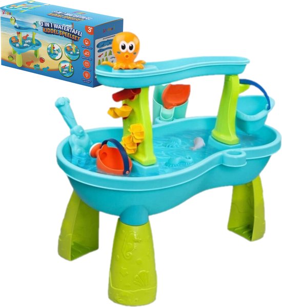 Kiddel 3-in-1 Watertafel, Zandtafel & Speeltafel – Inclusief Accessoires – Educatief Buitenspeelgoed voor Kinderen – Zomer Speelgoed voor Jongens & Meisjes vanaf 3 Jaar - Kiddeltoys