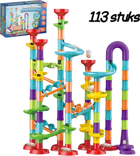 Kiddel XL knikkerbaan 113 stuks - Inclusief accessoires educatief interactief kinderspeelgoed met knikkers - Speelgoed jongens & meisjes 6 jaar STEM cadeau - Kiddeltoys