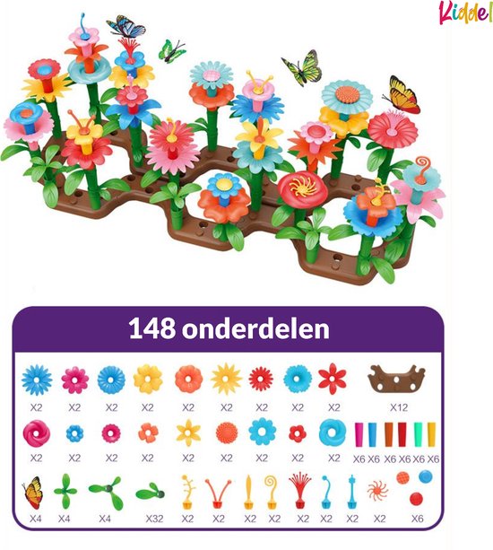 Kiddel XXL Bloemen Bouwset 148 Onderdelen – Educatief Constructiespeelgoed voor Meisjes & Jongens vanaf 3 Jaar – Montessori Speelgoed voor Binnen & Buiten - Kiddeltoys