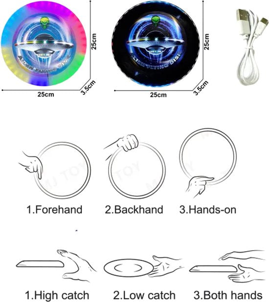 Kiddel LED Frisbee Kind – USB Oplaadbaar Buitenspeelgoed met 12 Lichtstanden – Waterproof Glow-in-the-Dark Frisbee vanaf 5 Jaar – 2025 Innovatie - Kiddeltoys